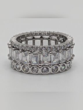 3 Eternity Rings, White Cubic Zirconia In Sterling Silver, Individual Or Stack